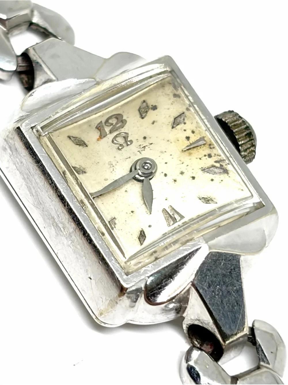 Antique Omega White 10k Gold Filled Mechanical Wind Vintage Wrist Watch WORKING